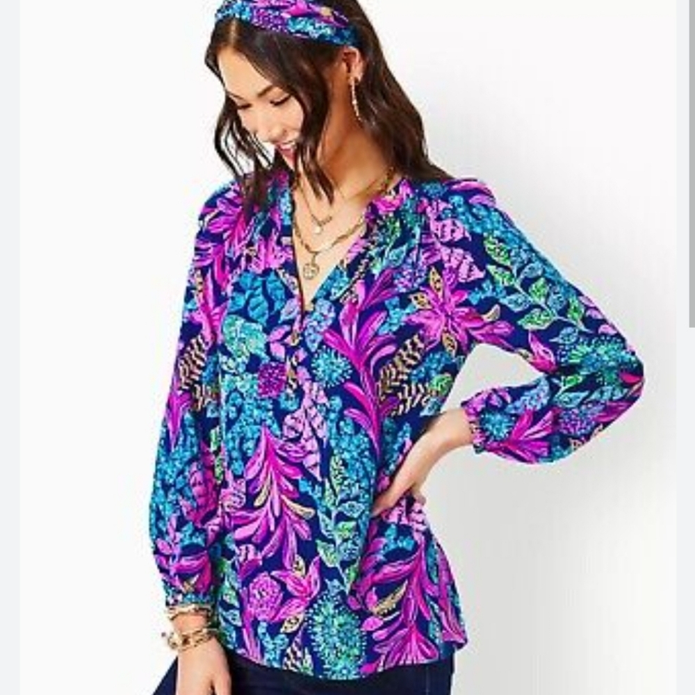 Lilly Pulitzer Elsa Top Aegean Navy Calypso Coast XS NWT